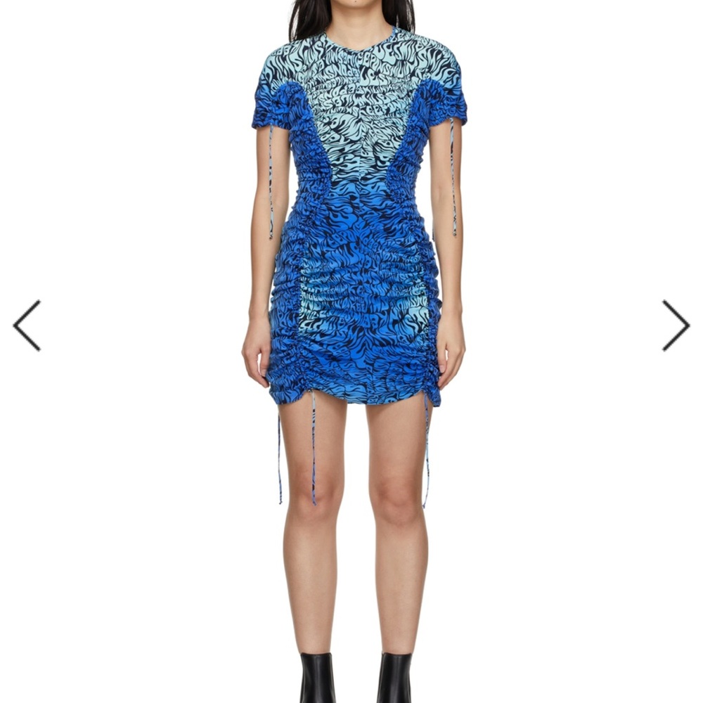 Stella McCartney ruched minidress, size 42 or Medium, blue.